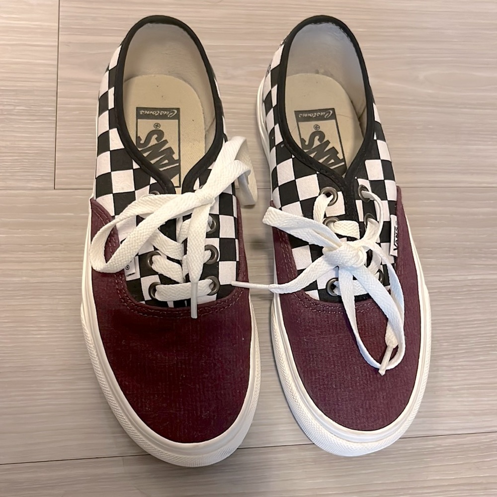 Vans authentic, lightly used, size 5W, burgundy and checker